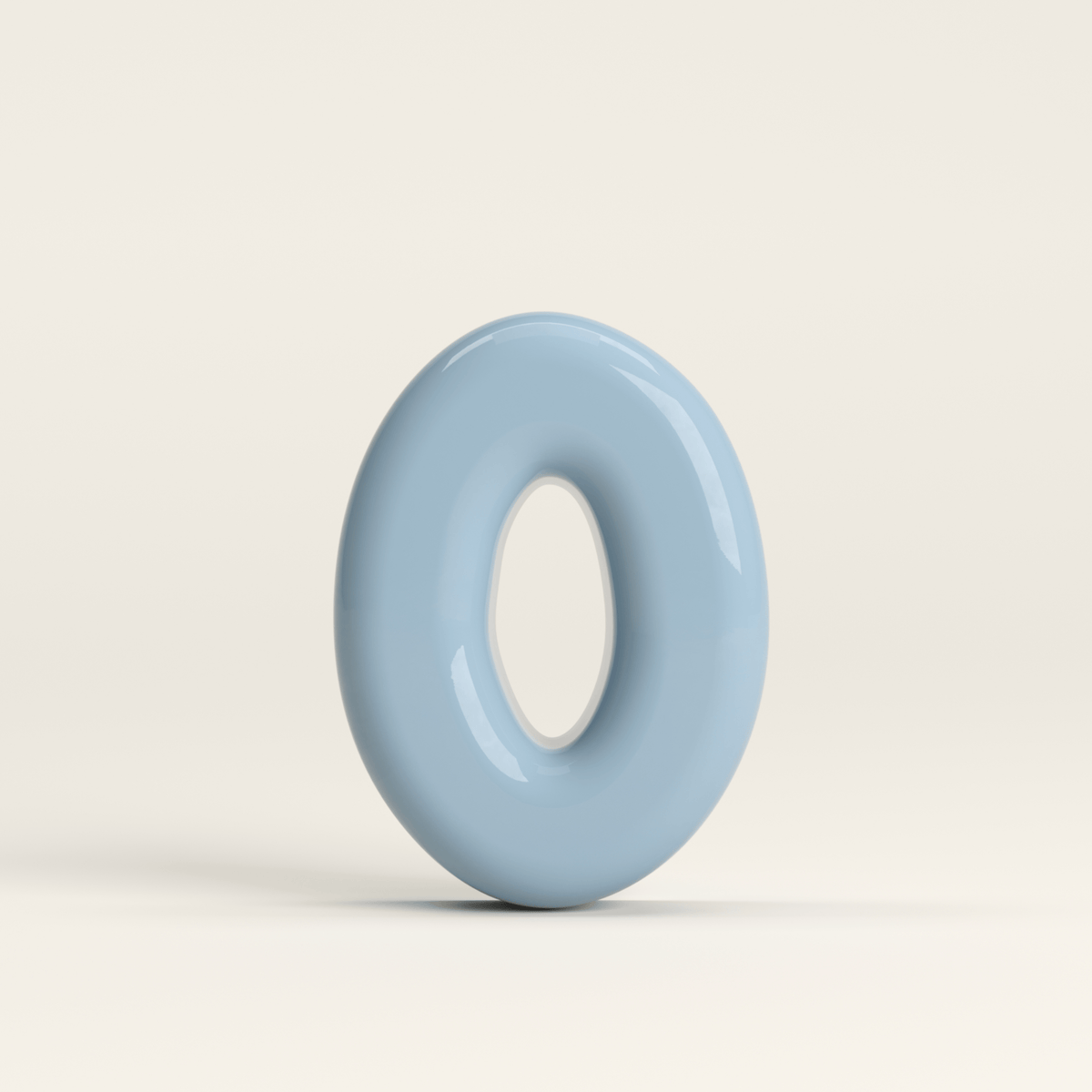 Blue ceramic number 0 on a beige background