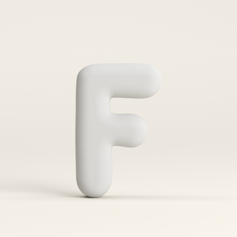 Letter F –  Unglazed ceramic decor
