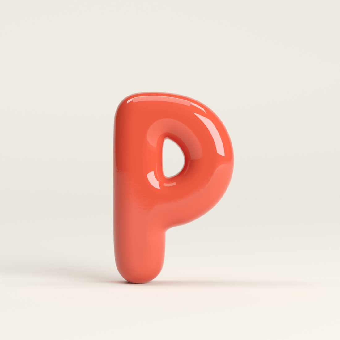 Red ceramic letters P handmade from cast clay