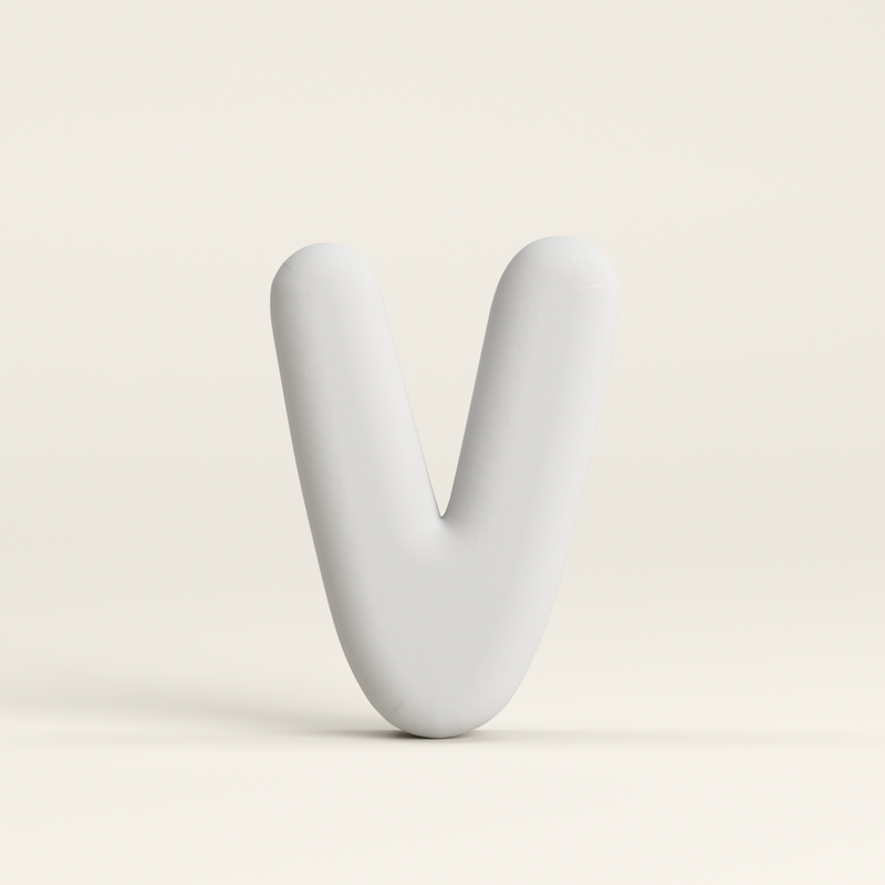 Letter V –  Unglazed ceramic decor