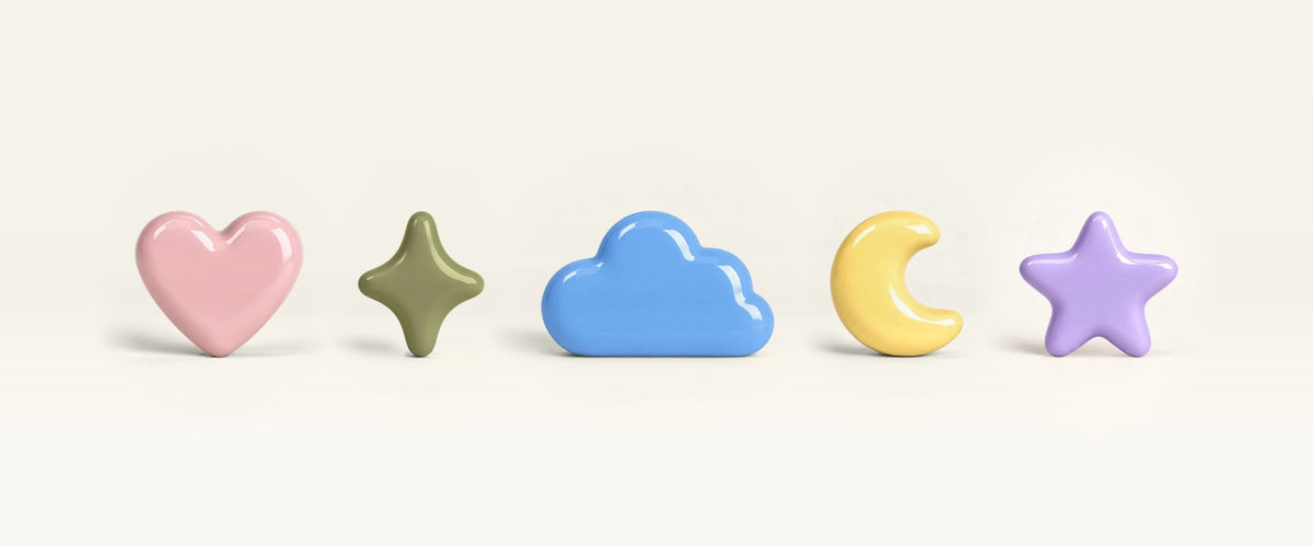 Handcrafted ceramic symbols – heart, star, cloud, moon and star in pastel glazes